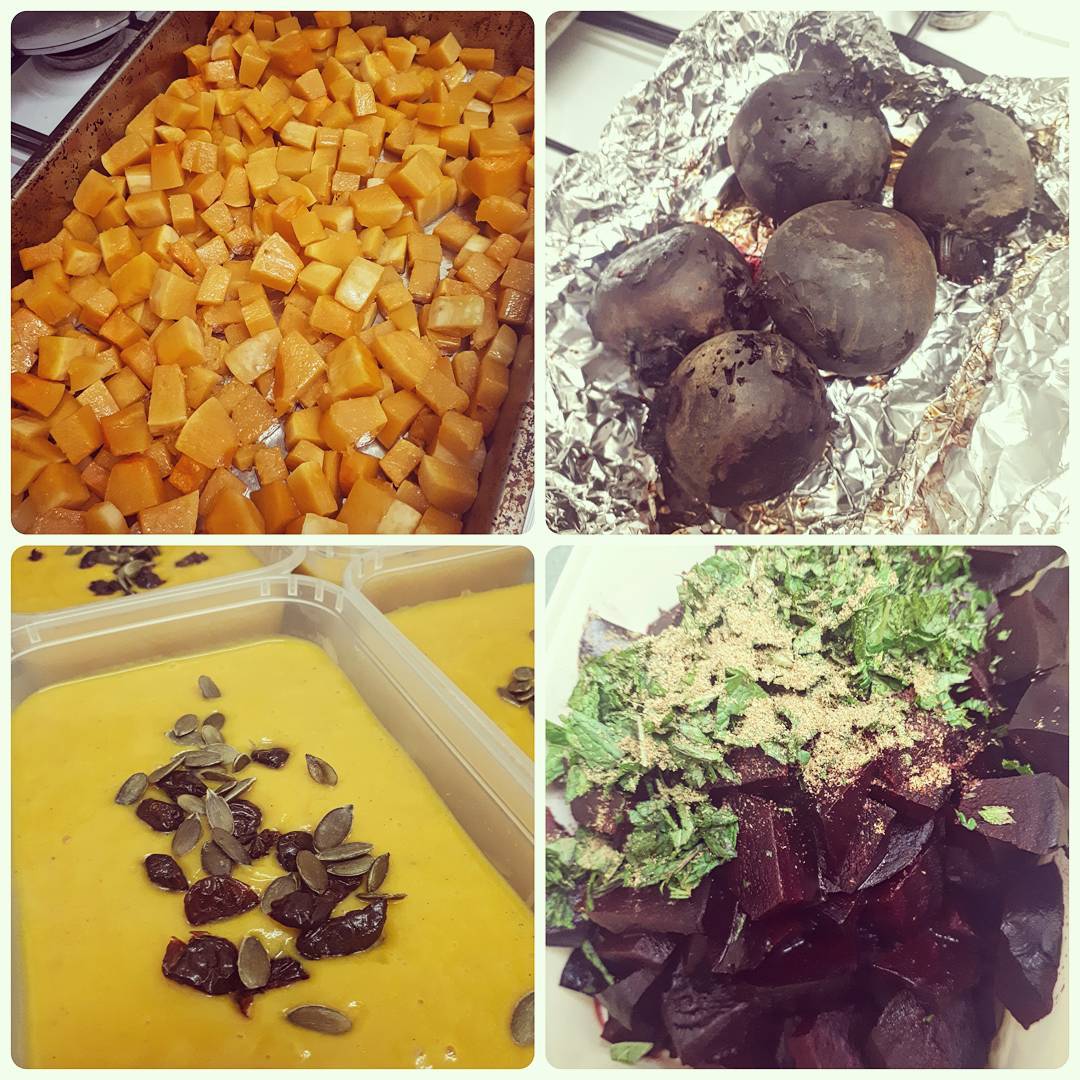 All the roasted veg. Butternut made into a warming spiced soup and beetroot seasoned with lemon, mint and cumin to have in halloumi wraps #foodiefriday #friday #friyay #roastveg #veg #vegetables #vegetarian  #plantbased #beetroot #butternutsquash #soup #winter