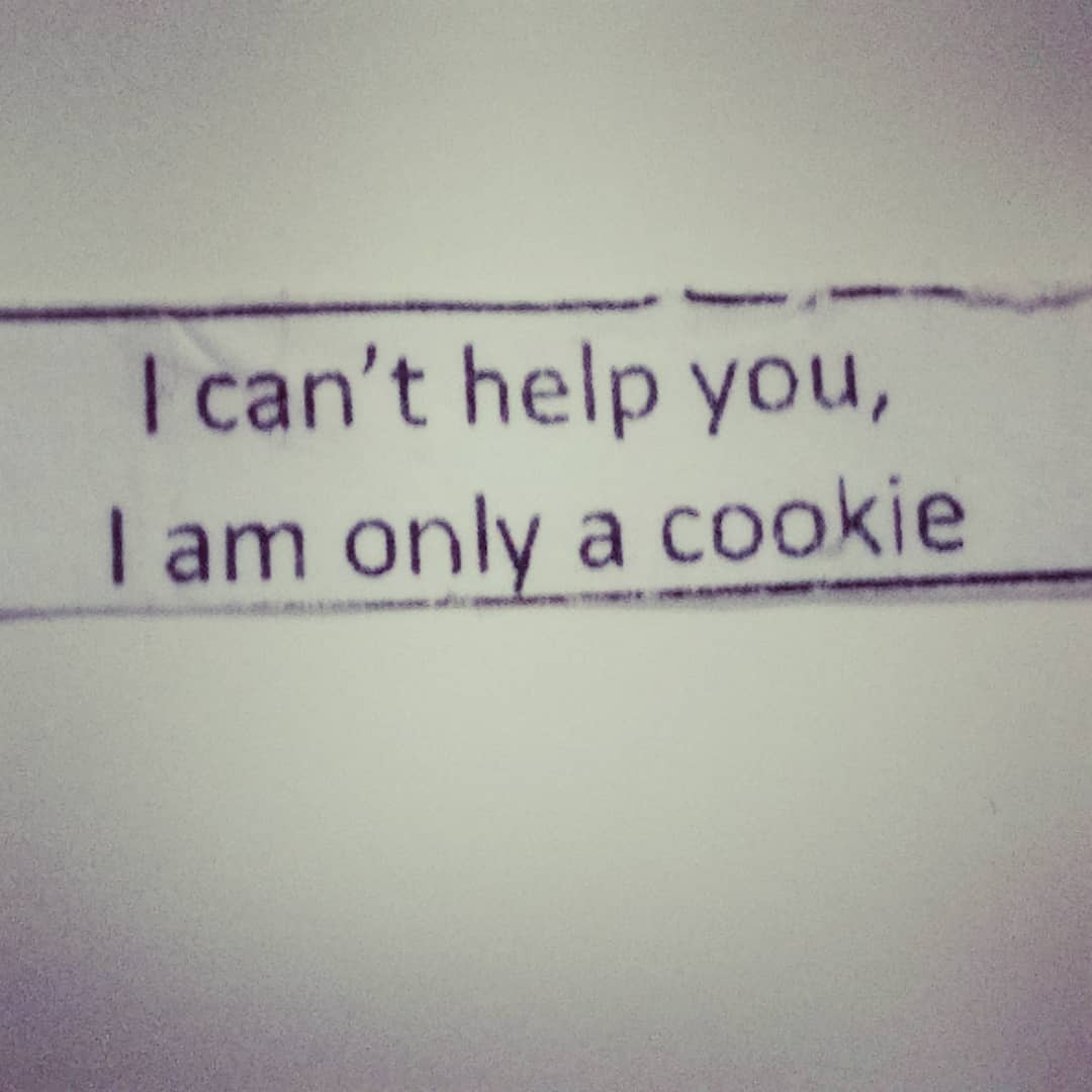 Got this in a fortune cookie a month ago! Brilliant message! We make our own fortunes, meet our own goals, set our own targets and should stop eating cookies!! #fortunecookie #fortune #wisewords #wisequotes #onlyacookie #stopeatingcookies #makeyourownluck
#makeyourownrules #youhelpyourself #setgoals #settargets #motivationalmonday